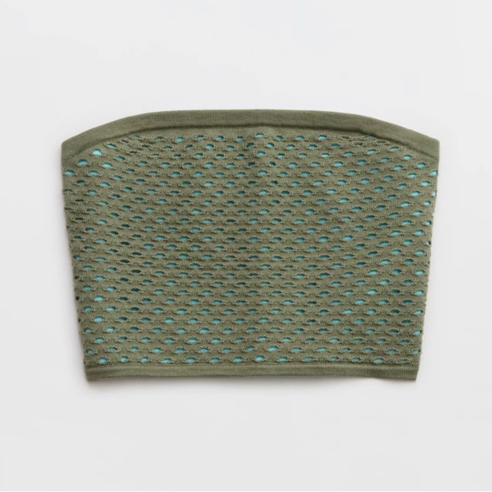 aerie Olive Green Knit Strapless Tube Top S - Picture 3 of 7